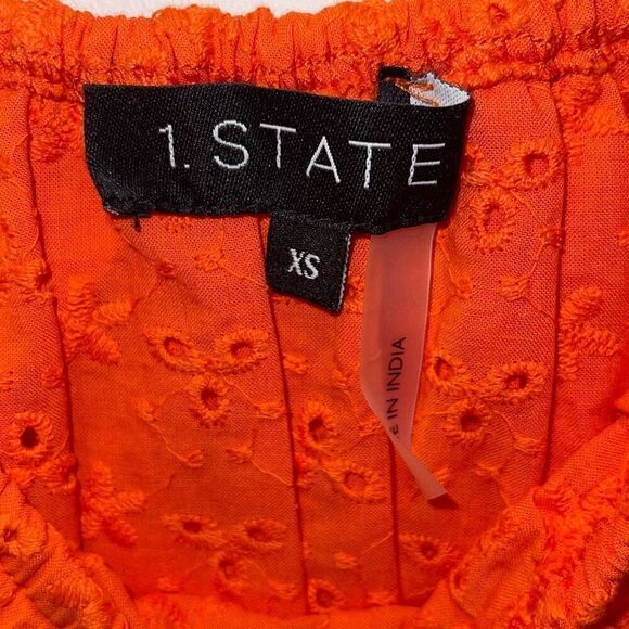 1. State Top Tigerlily Eyelet Ruffle Smocked Crop Orange Size XS NWT - Picture 6 of 9